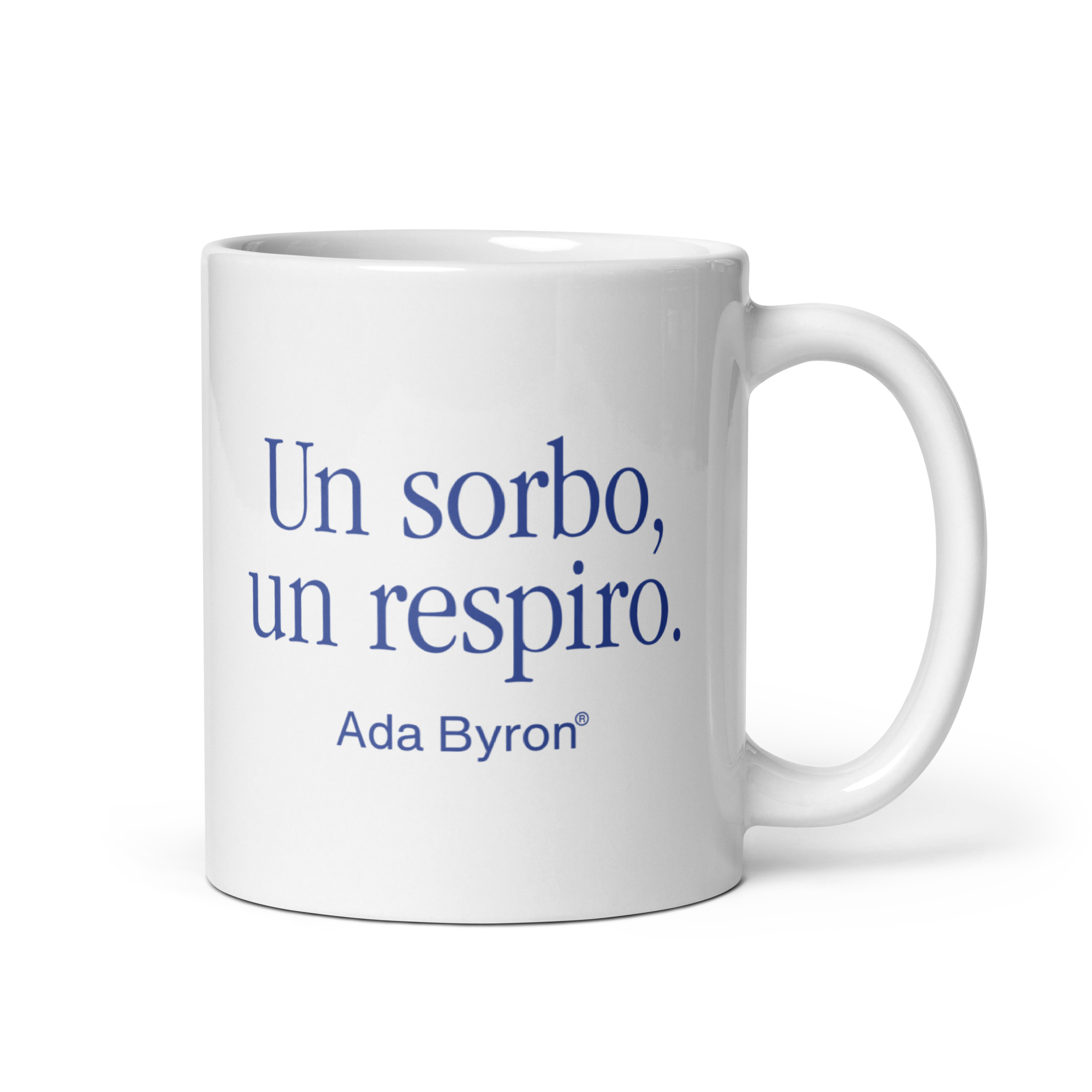 Taza blanca brillante "Un sorbo un respiro"